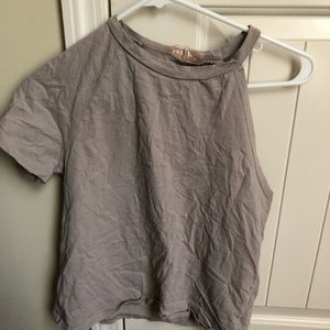 Cut Out Shoulder Khaki Top